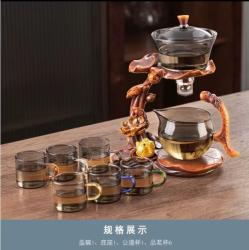 荷花仿古木，自动茶具套装组合家用办公室玻璃懒人功夫泡茶神器