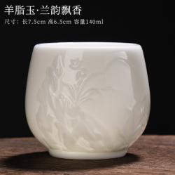 冰种玉瓷单杯，羊脂玉 兰韵飘香_LY1047
