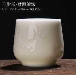 冰种玉瓷单杯，羊脂玉 财源滚滚_LY1025