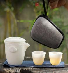 羊脂玉 旅行茶具，冰种玉瓷，中国白旅行套组_LY1017
