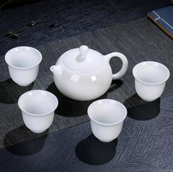 羊脂玉瓷 釉面，冰种玉瓷，美人杯一壶四杯套组_LY1016