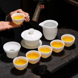 羊脂玉套组，冰种玉瓷，莲花杯套组_LY1011
