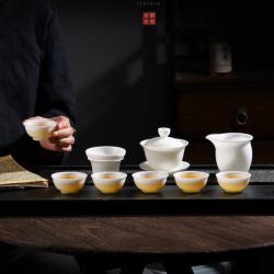羊脂玉套组，冰种玉瓷，静心杯套组_LY1009
