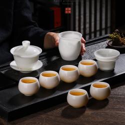 羊脂玉套组，冰种玉瓷，罗汉杯套组_LY1012